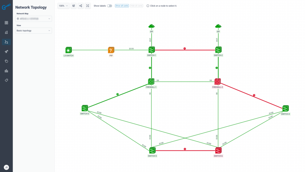 Another diagram of the Galileo Network Monitoring UI - Network Topology